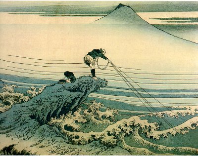hokusai pecheur  devant le mont  fuji