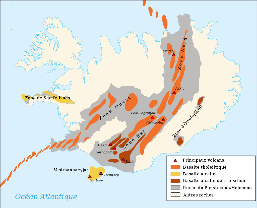 Islande Volcanic system of Iceland Map fr