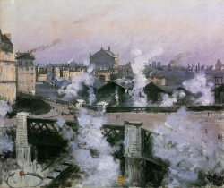 N. Goeneutte (1854-1894)Le pont de l&#039;Europe et la gare Saint  Lazare, 1888.