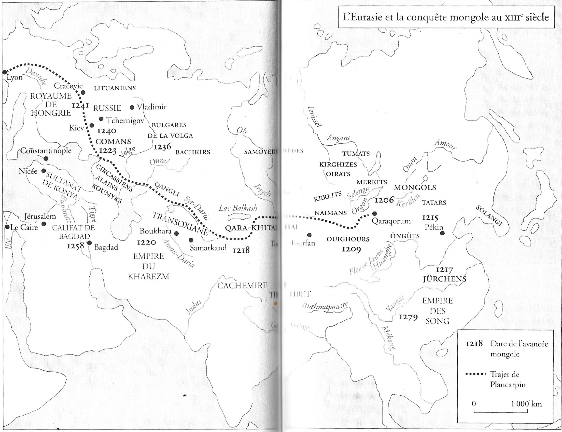 Jean  de Plancarpin, empire Mongol, carte