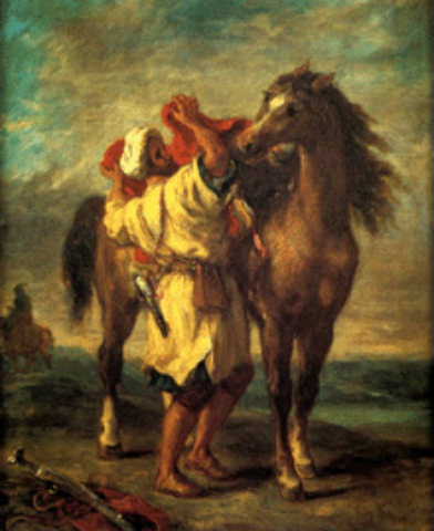 Delacroix arabe sellant son cheval 