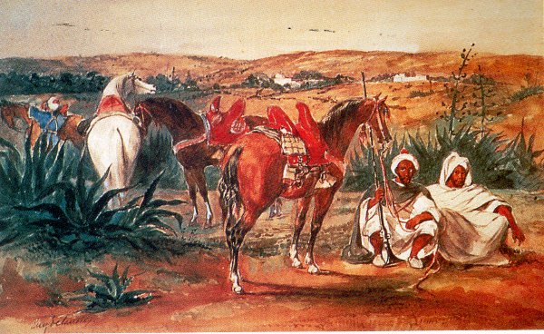 delacroix jScène  marocaine  arabes et  chevaux