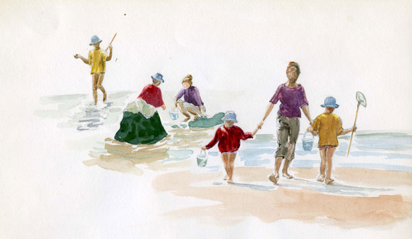 personnages  sur la plage   , mes aquarelles