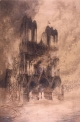 Cathédale de Reims  , bombarement  de  septembre  1914 par  le dessinateur  Emile  Boussu
